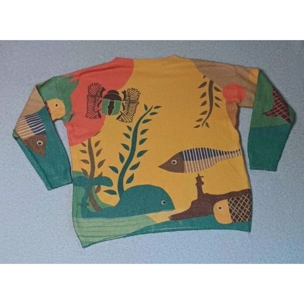Yesno Long Sleeve Wool Blend Nautical Sweater L Oversized Lagenlook Ocean Fish - Picture 13 of 13